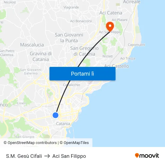 S.M. Gesù Cifali to Aci San Filippo map