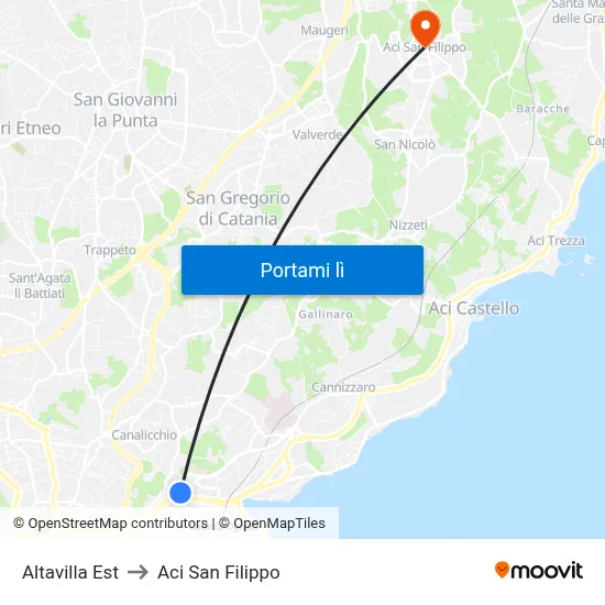 Altavilla Est to Aci San Filippo map