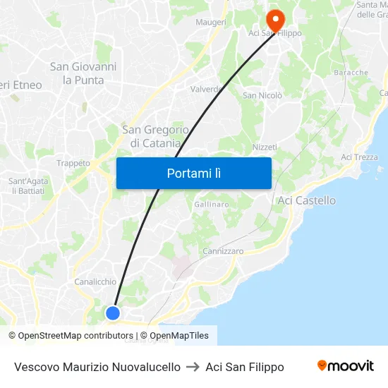 Vescovo Maurizio Nuovalucello to Aci San Filippo map
