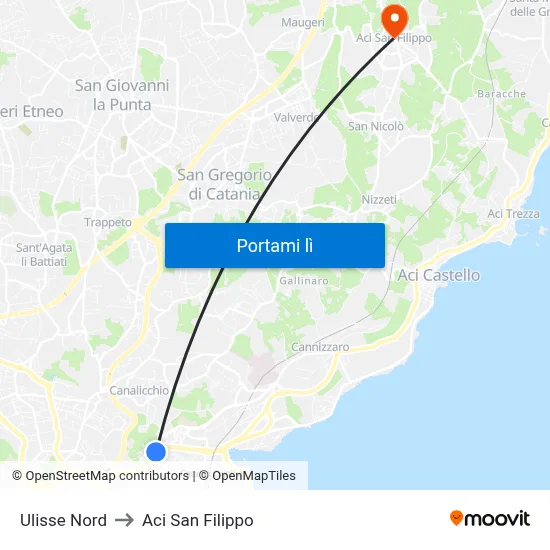 Ulisse Nord to Aci San Filippo map