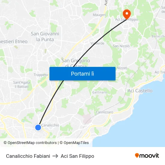 Canalicchio Fabiani to Aci San Filippo map