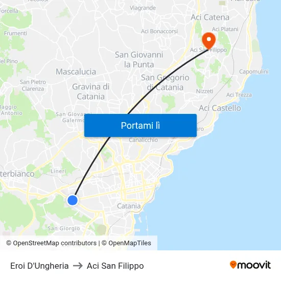 Eroi D'Ungheria to Aci San Filippo map