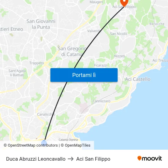 Duca Abruzzi Leoncavallo to Aci San Filippo map