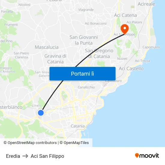 Eredia to Aci San Filippo map