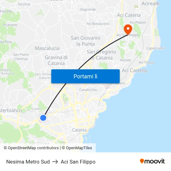 Nesima Metro Sud to Aci San Filippo map