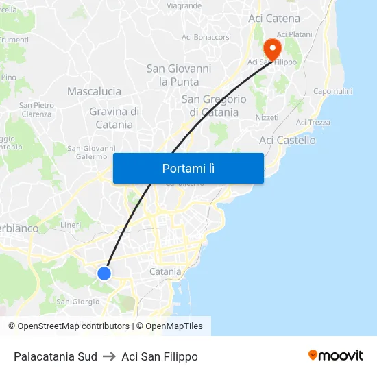 Palacatania Sud to Aci San Filippo map