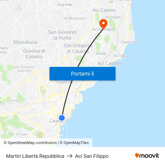 Martiri Libertà Repubblica to Aci San Filippo map