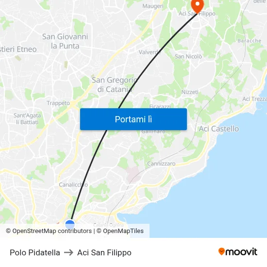 Polo Pidatella to Aci San Filippo map