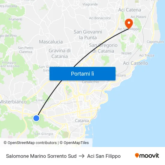 Salomone Marino Sorrento Sud to Aci San Filippo map