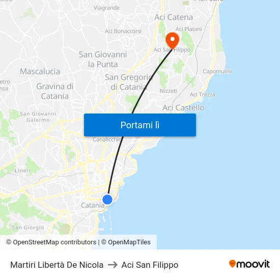 Martiri Libertà De Nicola to Aci San Filippo map