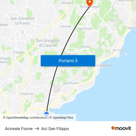 Acireale Fiume to Aci San Filippo map