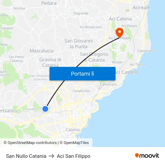 San Nullo Catania to Aci San Filippo map