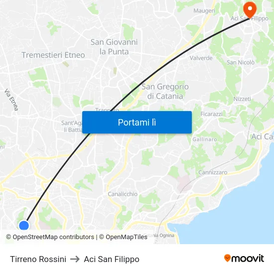 Tirreno Rossini to Aci San Filippo map