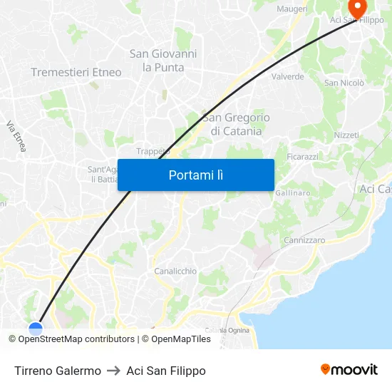Tirreno Galermo to Aci San Filippo map