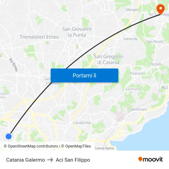 Catania Galermo to Aci San Filippo map