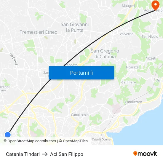 Catania Tindari to Aci San Filippo map