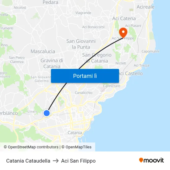Catania Cataudella to Aci San Filippo map