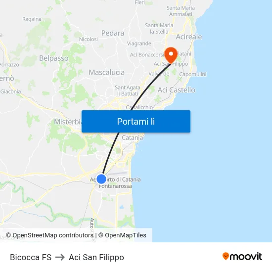 Bicocca FS to Aci San Filippo map