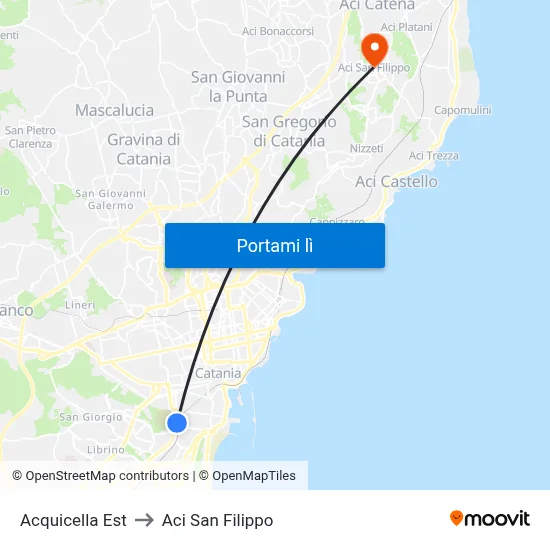 Acquicella Est to Aci San Filippo map