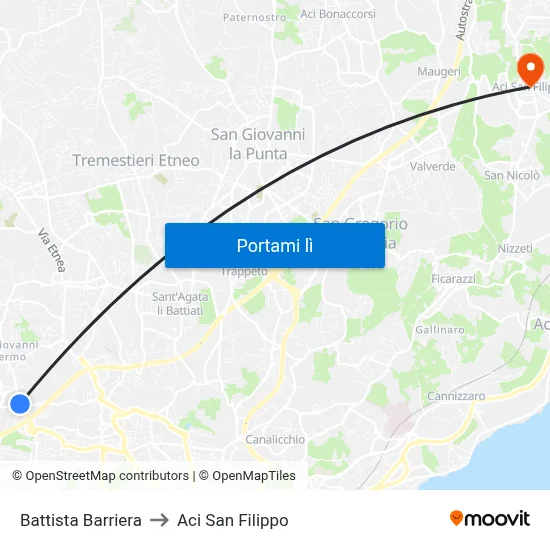 Battista Barriera to Aci San Filippo map