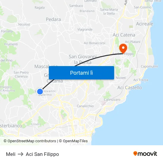 Meli to Aci San Filippo map