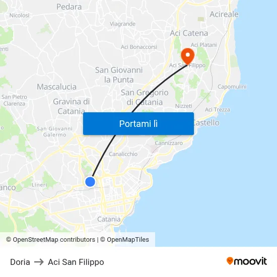 Doria to Aci San Filippo map