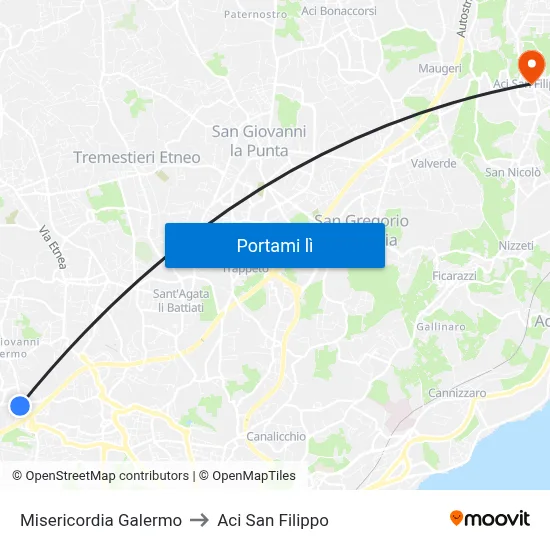 Misericordia Galermo to Aci San Filippo map