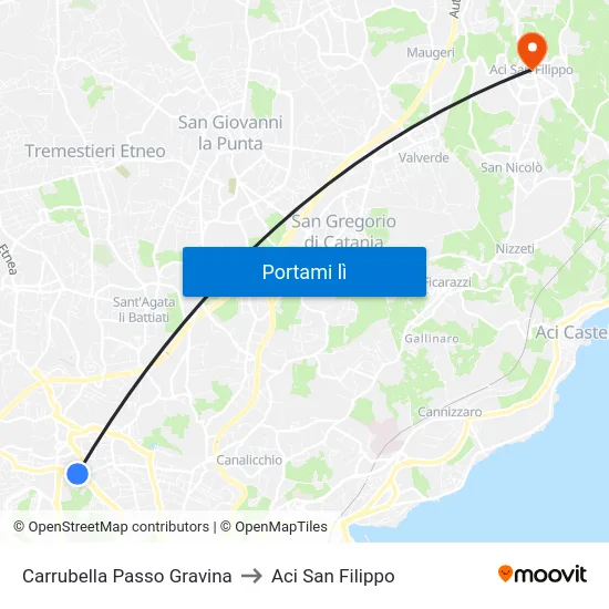 Carrubella Passo Gravina to Aci San Filippo map