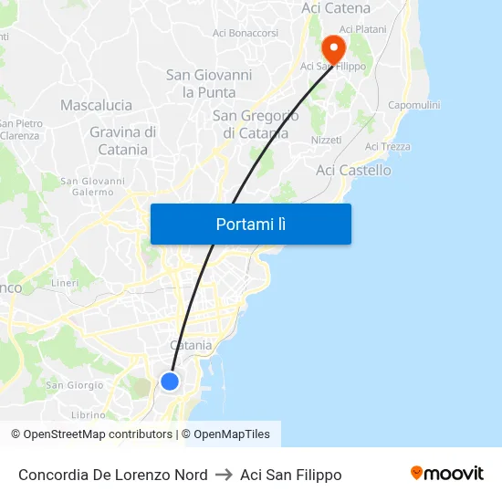 Concordia De Lorenzo Nord to Aci San Filippo map