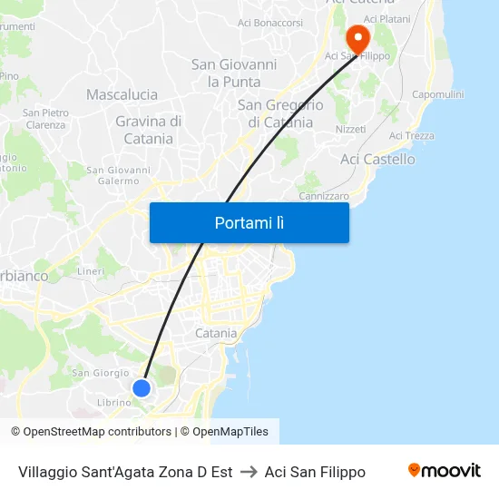 Villaggio Sant'Agata Zona D Est to Aci San Filippo map
