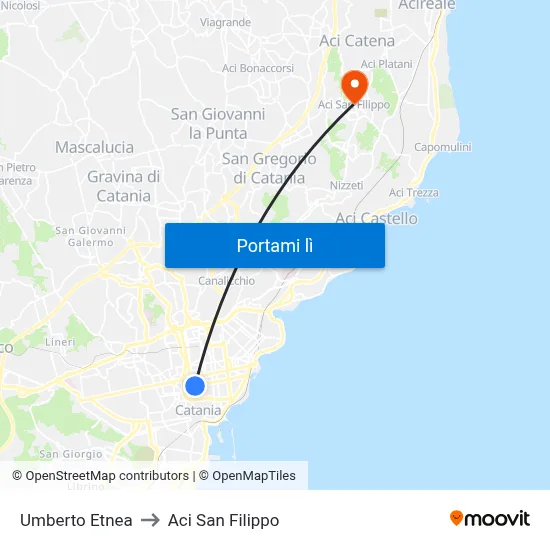 Umberto Etnea to Aci San Filippo map