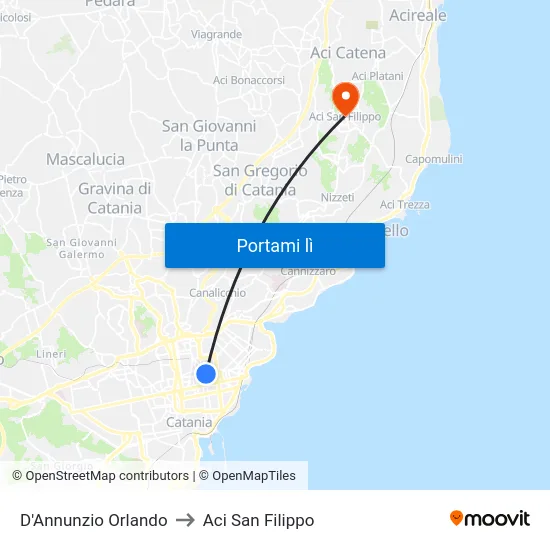 D'Annunzio Orlando to Aci San Filippo map