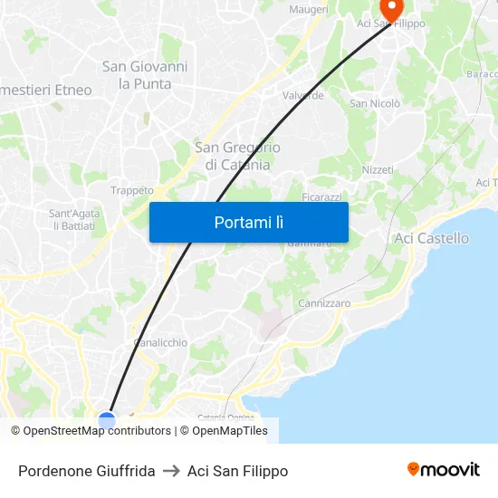 Pordenone Giuffrida to Aci San Filippo map