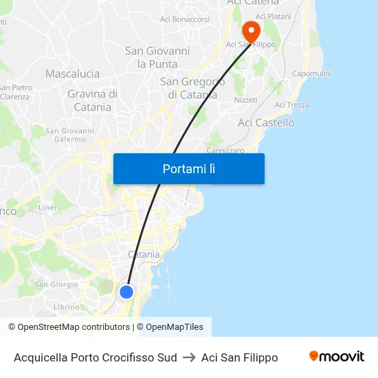 Acquicella Porto Crocifisso Sud to Aci San Filippo map