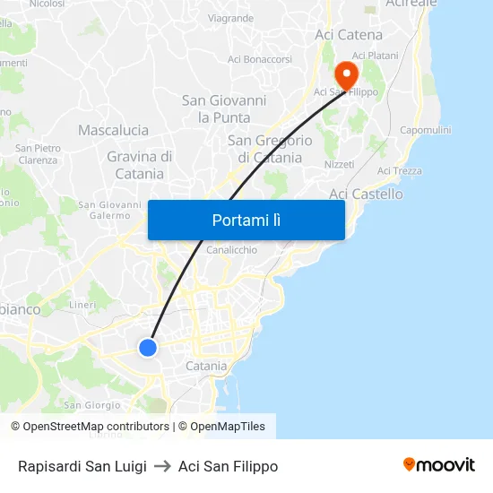Rapisardi San Luigi to Aci San Filippo map