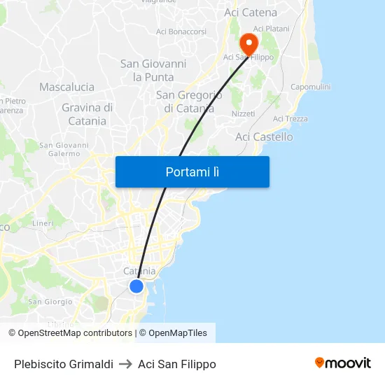 Plebiscito Grimaldi to Aci San Filippo map