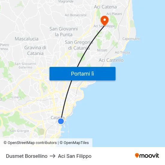 Dusmet Borsellino to Aci San Filippo map
