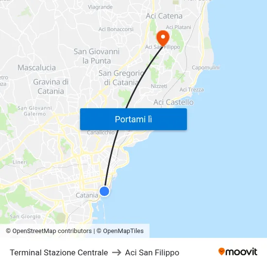 Terminal Stazione Centrale to Aci San Filippo map