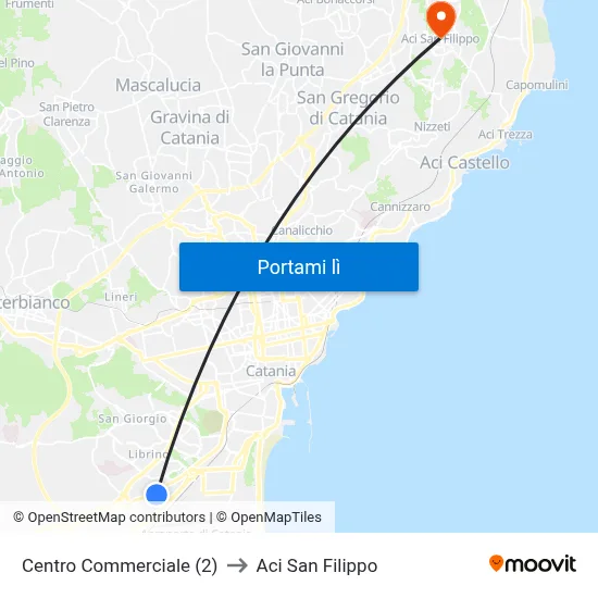 Centro Commerciale (2) to Aci San Filippo map