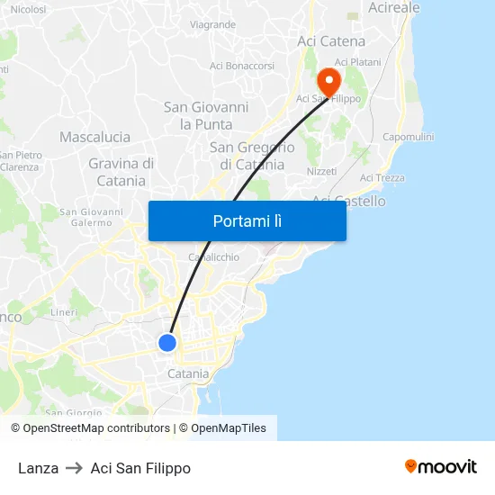 Lanza to Aci San Filippo map