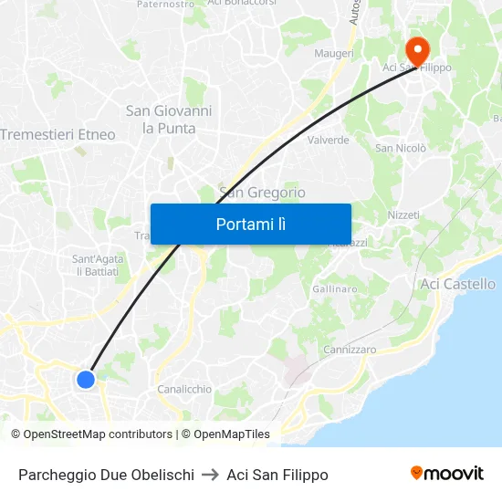 Parcheggio Due Obelischi to Aci San Filippo map