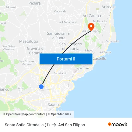 Santa Sofia Cittadella (1) to Aci San Filippo map
