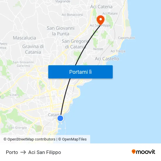Porto to Aci San Filippo map