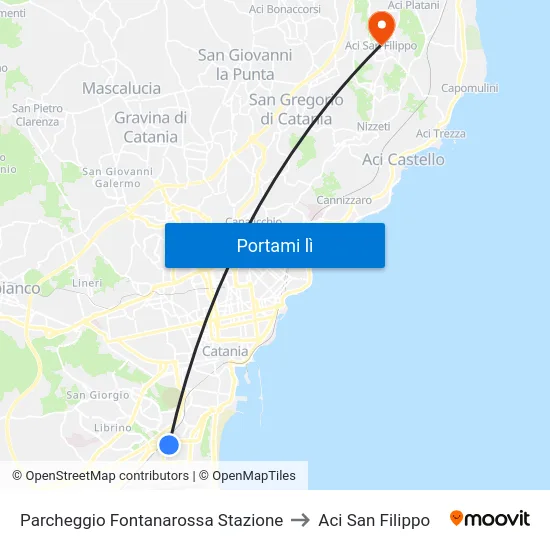 Parcheggio Fontanarossa Stazione to Aci San Filippo map