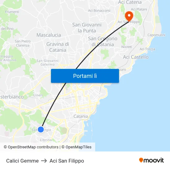 Calici Gemme to Aci San Filippo map