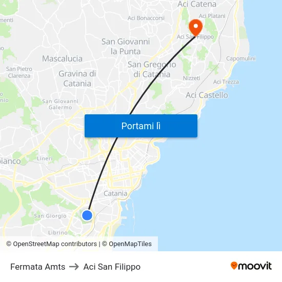 Fermata Amts to Aci San Filippo map