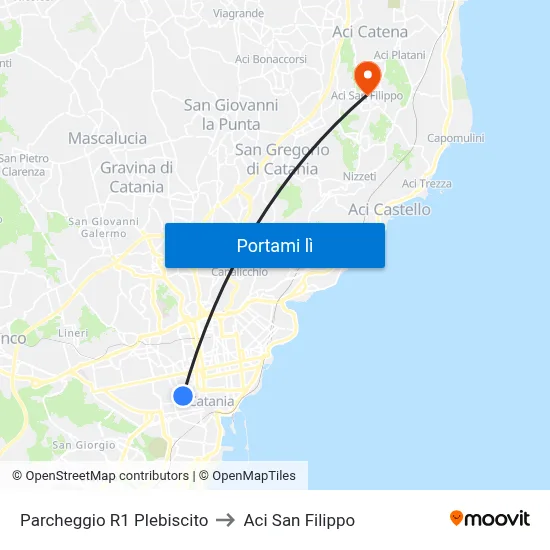 Parcheggio R1 Plebiscito to Aci San Filippo map