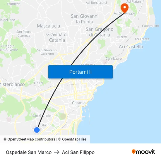 Ospedale San Marco to Aci San Filippo map