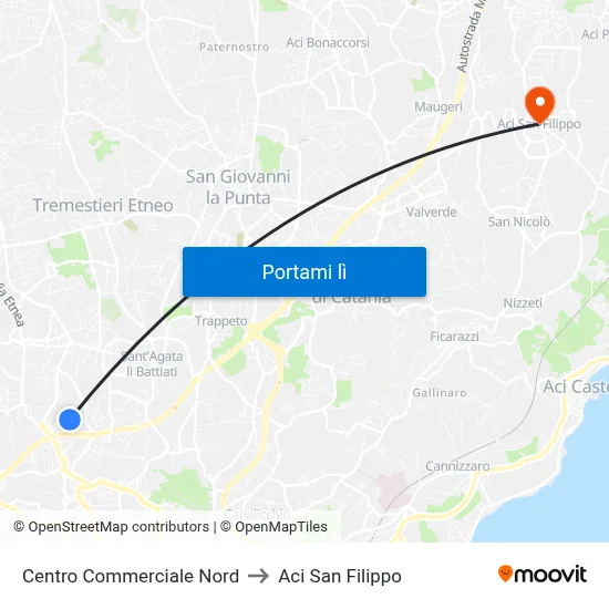Centro Commerciale Nord to Aci San Filippo map
