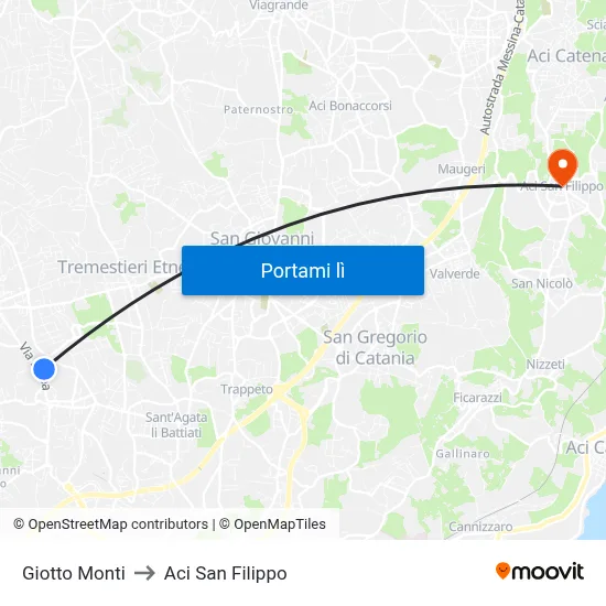 Giotto Monti to Aci San Filippo map